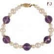 14kt Yellow BRACELET Complete with Stone VARIOUS VARIOUS AMETHYST AND PEARL Polished 7.5 INCH BRACEL