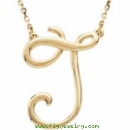 14kt Yellow J 16" Polished SCRIPT INITIAL NECKLACE