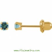 14kt Yellow MARCH 03.00 MM Polished SOLITAIRE BIRTHSTONE EARRING
