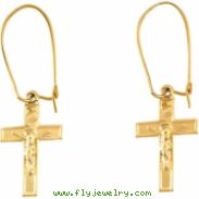14kt Yellow PAIR 14.00X09.00 MM Polished EARWIRE W/CRUCIFIX