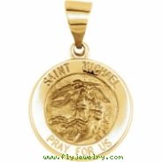 14kt Yellow Pendant Complete No Setting 14.75 MM Polished ROUND HOLLOW ST. MICHAEL MEDAL