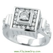 18K White Gold Antique Style Square Multiple-Tiered .50ct Diamond Ring