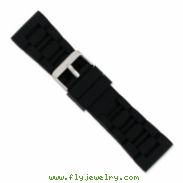 26mm Blk Link Style Silicone Rubber Slvr-tone Bkle Watch Band ring