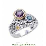 Alesandro Menegati 18K Accented Sterling Silver Ring with Amethyst and Blue Topaz