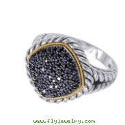 Alesandro Menegati 18K Accented Sterling Silver Ring with Black Diamonds