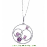 Alesandro Menegati Sterling Silver Circle Pendant Necklace with Diamonds and Amethysts
