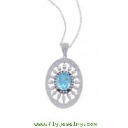Alesandro Menegati Sterling Silver Oval Pendant Necklace with Diamonds and Blue Topaz