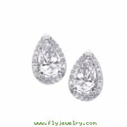 Alesandro Menegati Sterling Silver Pear Stud Earrings with Diamonds and White Topaz