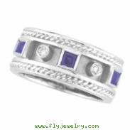 Antique Style Sapphire & Diamond Ring, 14K White Gold