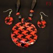 Black and Red Mother of Pearl Necklace and Earrings Set