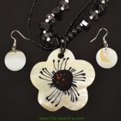 Black and White Mother of Pearl Necklace and Earrings Set