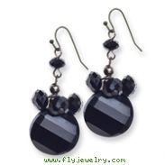 Black-plated Black Crystal Round Drop Earrings