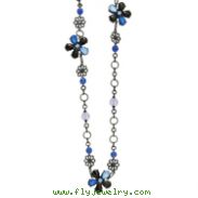 Black-Plated Blue Crystal Flower 36" Necklace