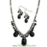 Black-Plated Jet Briolette Crystal Earrings & 16" Necklace Set