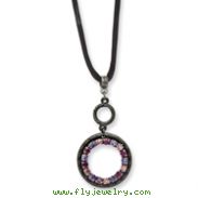 Black-plated Light & Dark Pink And Purple Circle 16" With Extension Satin Cord Necklace