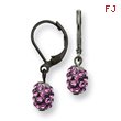Black-plated Purple Crystal Fireball Leverback Earrings