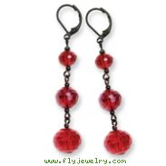 Black-plated Red Crystal Bead Linear Drop Earrings