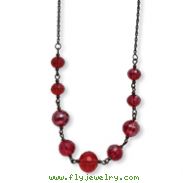 Black-plated Red Crystal Beaded 16" With Extension Necklace