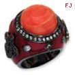 Black-plated Sterling Silver Enamel Simulated Red Coral & CZ Ring