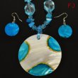Blue and White Mother of Pearl Necklace and Earrings Set