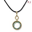 Brass-tone Blue, Green & Yellow Crystal Circle 16in With Extension Satin Cord Necklace