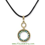 Brass-tone Blue, Green & Yellow Crystal Circle 16in With Extension Satin Cord Necklace