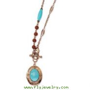 Copper-tone Aqua & Brown Beads 16" Locket Necklace
