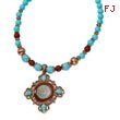 Copper-tone Aqua & Brown Beads Enameled 16