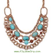 Copper-tone Aqua & Brown Beads Multistrand 16" With Extension Necklace