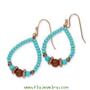 Copper-tone Aqua & Brown Beads Teardrop Dangle Earrings