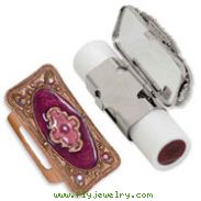 Copper-tone Purple Enameled Lipstick Holder