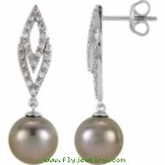 EARRING NONE ROUND 09.00 MM PEARL NONE Complete with Stone 14kt White Polished 1/4 CTW DIA AND TAHIT