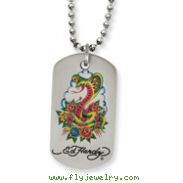 Ed Hardy Stainless Steel Cobra & Roses Dog Tag Necklace