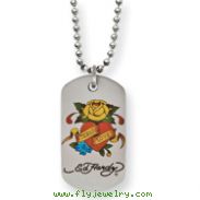 Ed Hardy Stainless Steel Eternal Love Rose Dog Tag Necklace