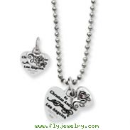 Ed Hardy Stainless Steel Heart & Small Rose With Red Cubic Zirconia Necklace
