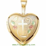 Gold Plated Sterling 12.50X12.00 MM Polished CROSS HEART LOCKET WITH COLOR
