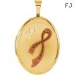 Gold Plated Sterling Pendant Complete No Setting 19.20X15.00 MM Polished OVAL BREAST CANCER AWAR LOC