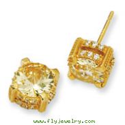 Gold-plated Sterling Silver 8mm Canary Cubic Zirconia Stud Earrings
