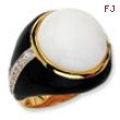 Gold-plated Sterling Silver Blk Enam Simulated Wht Agate & CZ Ring
