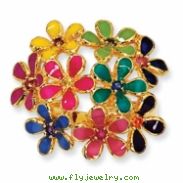 Gold-plated Sterling Silver Enameled CZ Flowers Ring