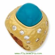 Gold-plated Sterling Silver Satin Simulated Turquoise & CZ Ring