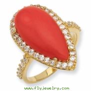Gold-plated Sterling Silver Simulated Red Coral & CZ Ring