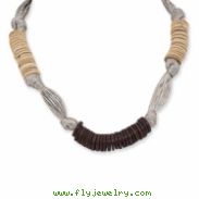 Gold-tone Coconut & White Wood Aster Fabric Necklace
