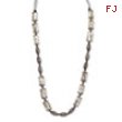 Grey White Wood Aster & Acrylic Beads Satin Ribbon Necklace
