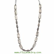 Grey White Wood Aster & Acrylic Beads Satin Ribbon Necklace