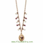 Rose-tone CulturaGlassPearl/PurpleCrystal/FloralDecal 16"w/Ext Necklace"