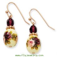 Rose-Tone Dark Purple Crystal Floral Decal Drop Earrings