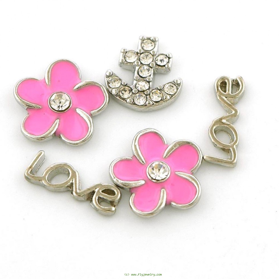 Set of Five (5) Love Pink Flowers Anchor Floating Charms for Floating Charms Locket