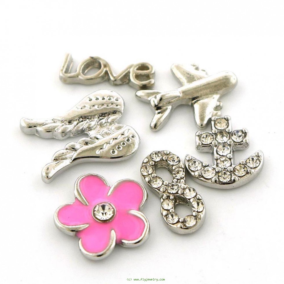Set of Six (6) Love Theme Flower Love Airplane Angel Wings Anchor Infinity Floating Charms for Float