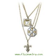Silver-tone and Copper-Tone Fleur de Lis Triple Charms Necklace
